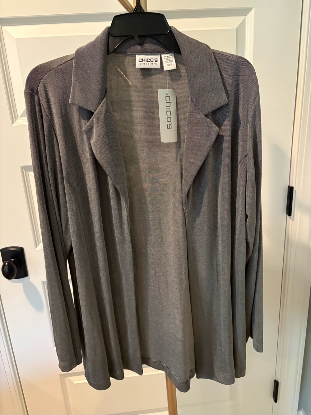 Chico's Travelers Lightweight Open-Front Cardigan in Gray